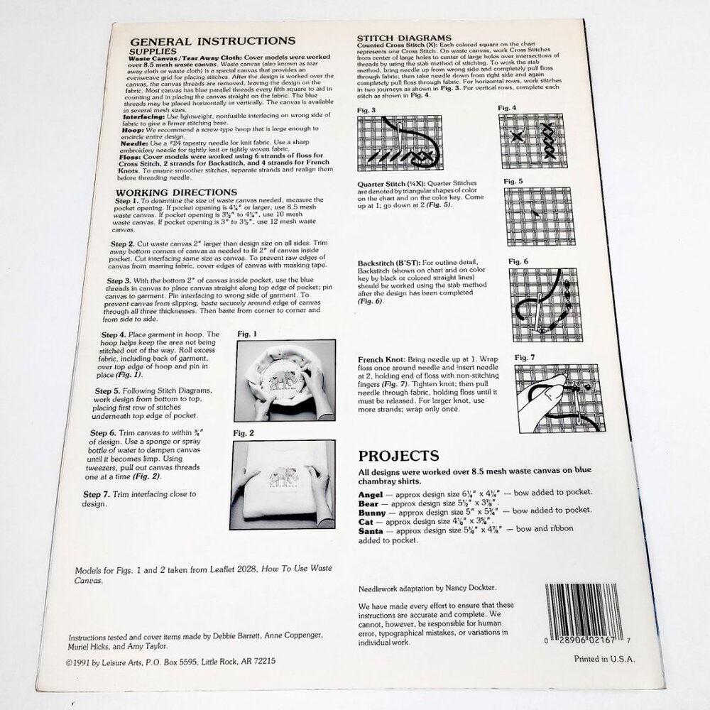 Pocket Pals in Waste Canvas Cross Stitch Sandi Gore Evans Leisure Arts Vtg 1991 - Picture 4 of 4